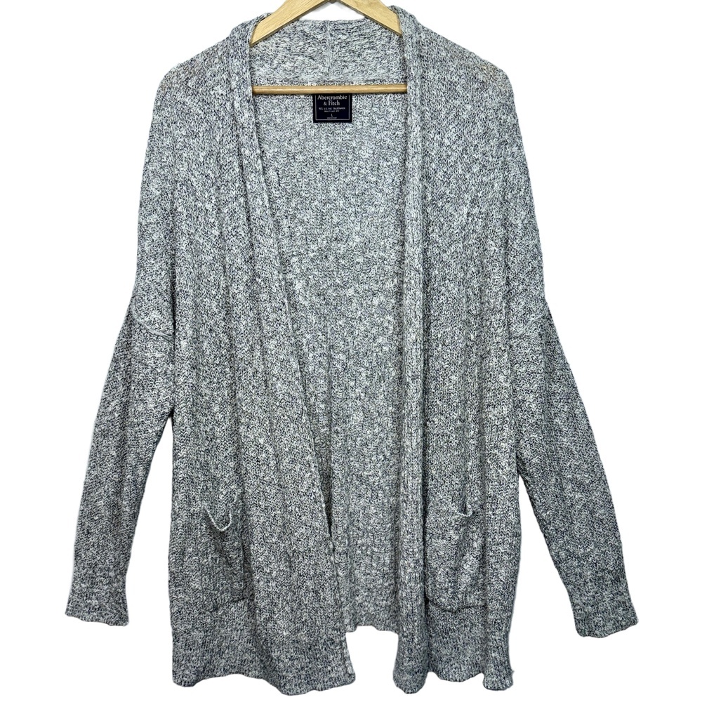 Abercrombie & Fitch Gray Knit Pockets Long Sleeve Cardigan Sweater Top Size L